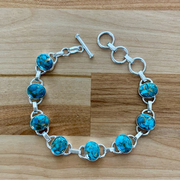 Jewelry - Copper Turquoise Solid 925 Sterling Silver Bracelet